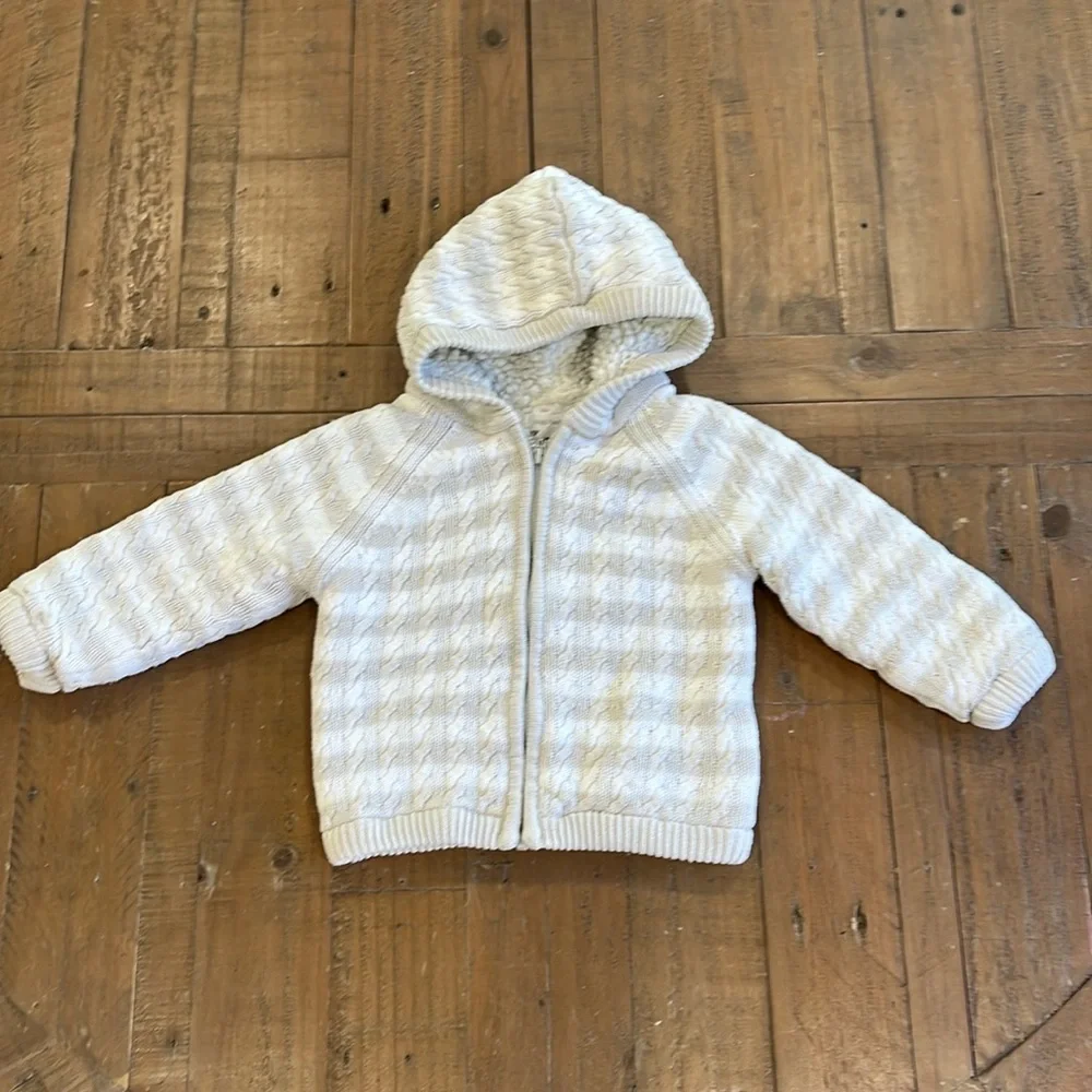Angel dear Sherpa cable knit tan striped jacket